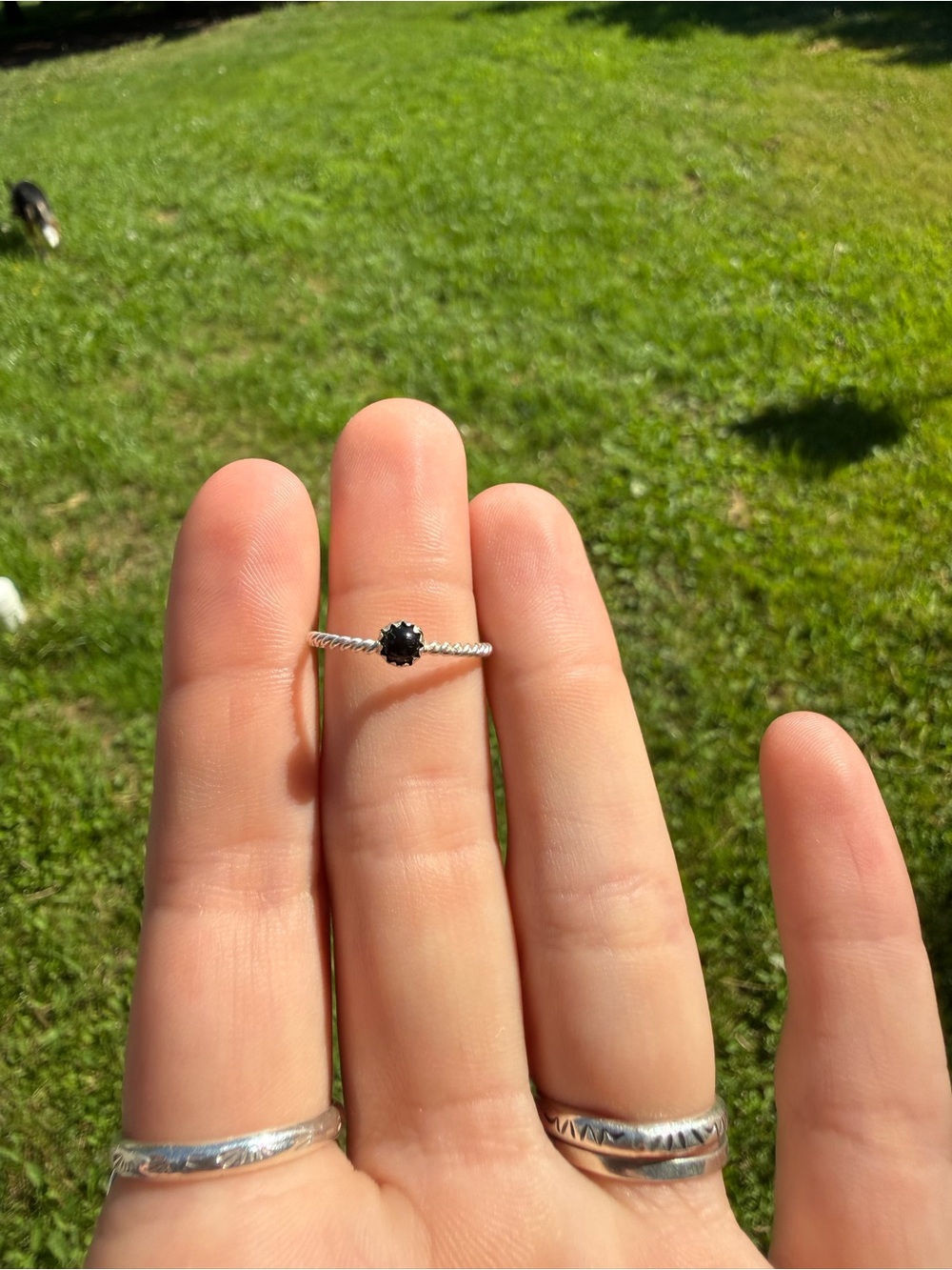Delicate Black Stone Twisted Band Ring - Women Jewelry
